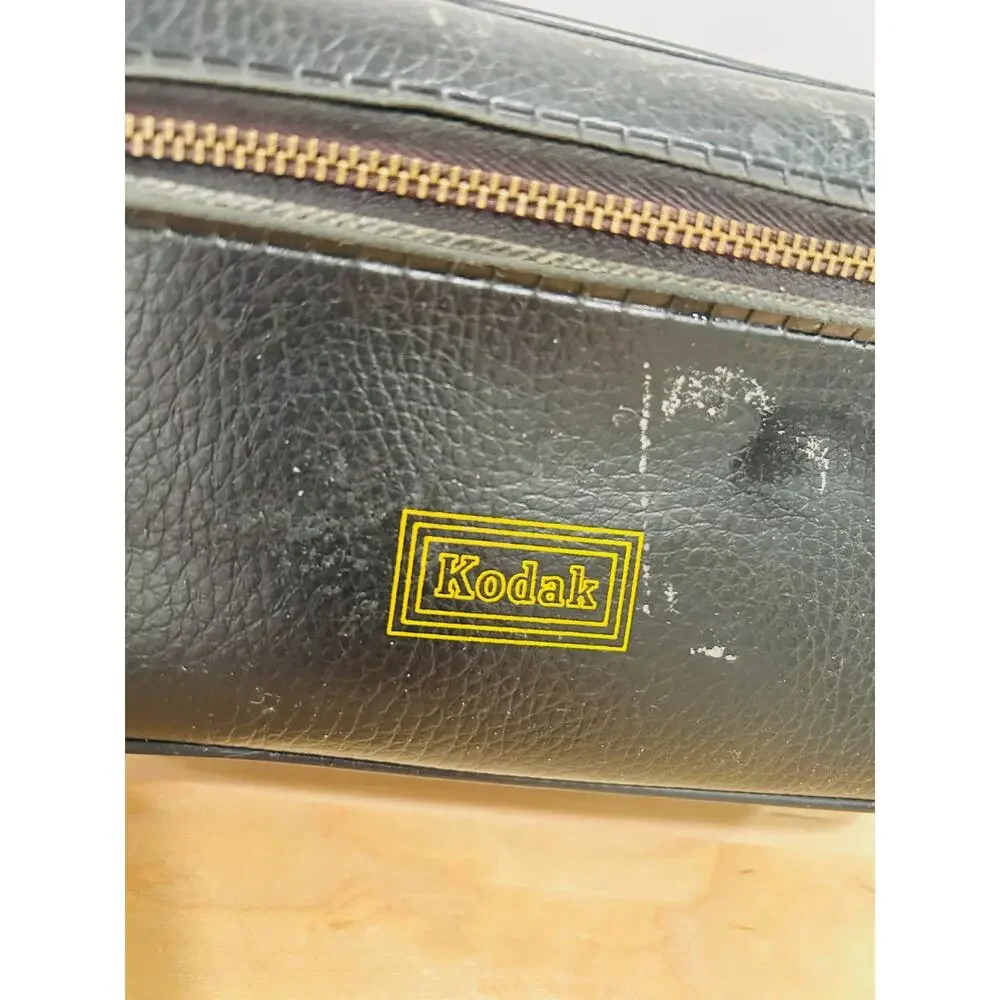 Vintage Kodak Camera Bag Black Faux Leather Crossbody Case Small Retro